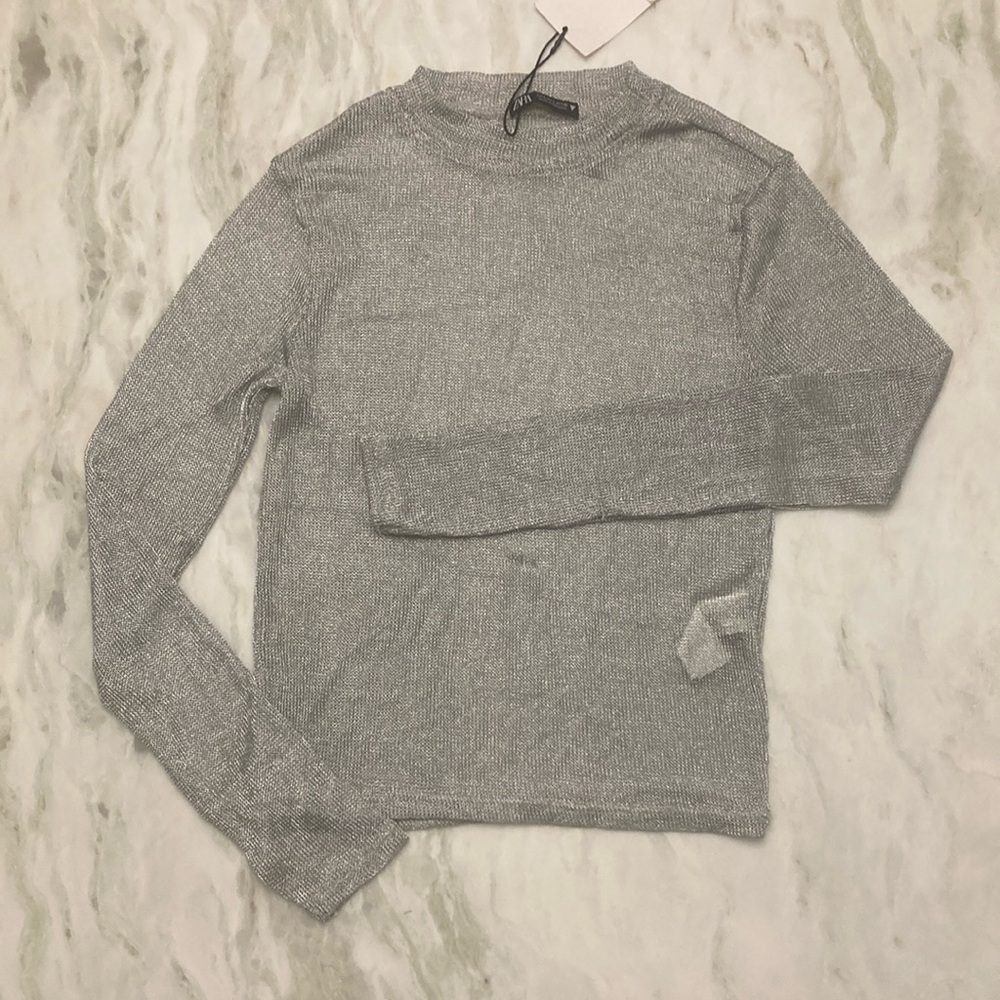 Zara, silver, metallic shirt